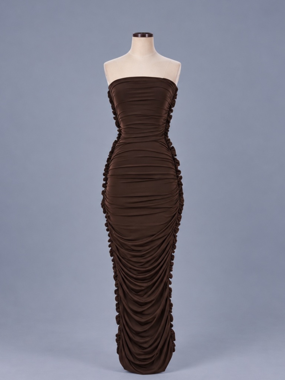 AFRM Chocolate Brown Strapless Ruched Maxi Dress – S